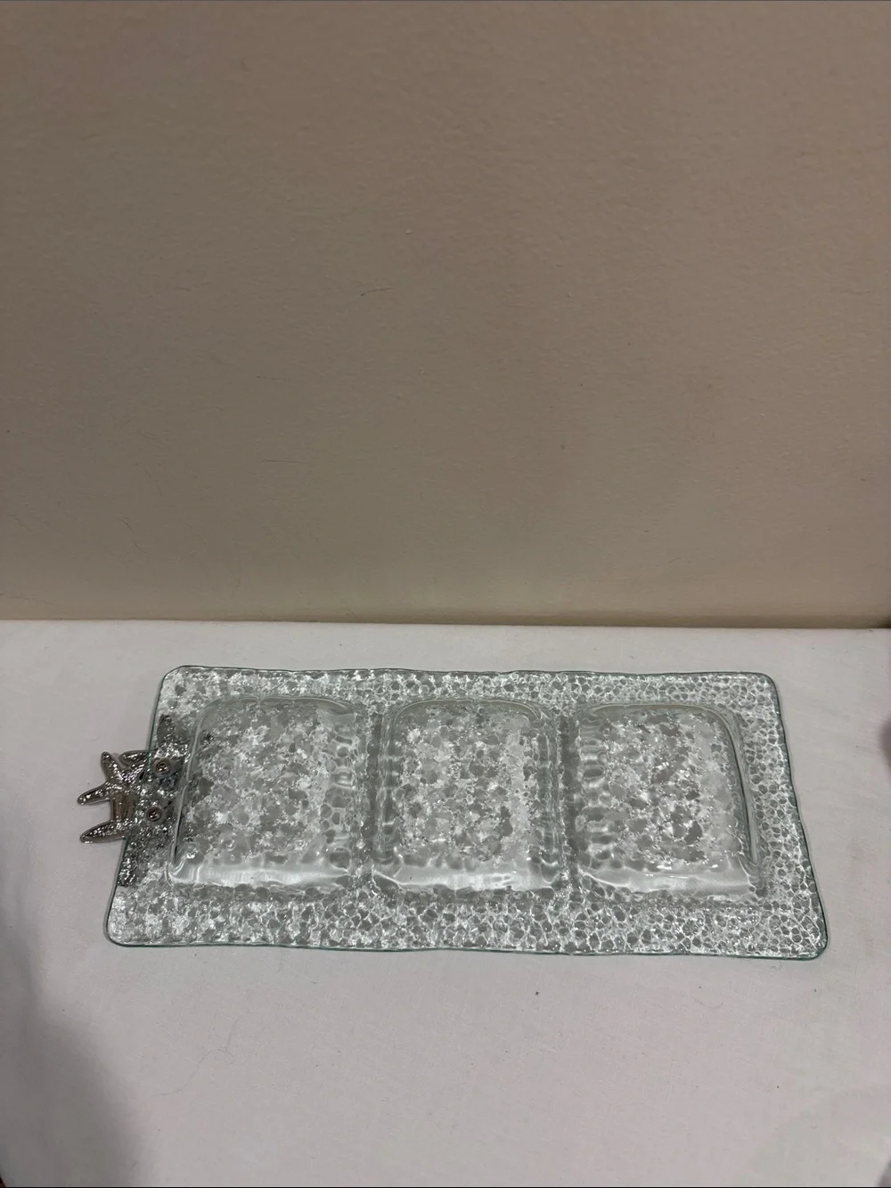 Clear Textured Glass Triple relishTray - Elegant Clear Glass